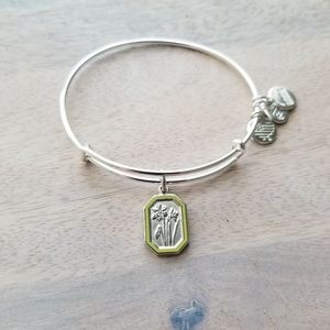Silver Alex and Ani Jonquil Flower Charm Bangle